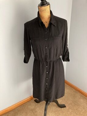 Iz Byer Black Button-Down Midi Shirt Dress